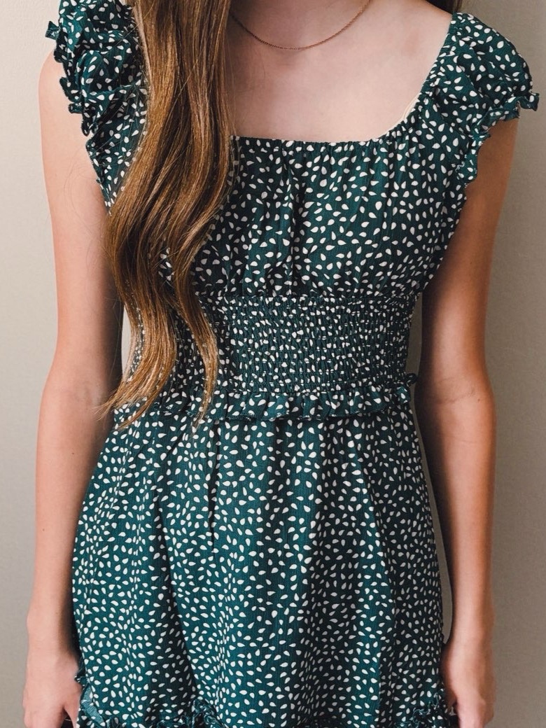 Amazon Green Polka Dot Smocked Waist Sundress
